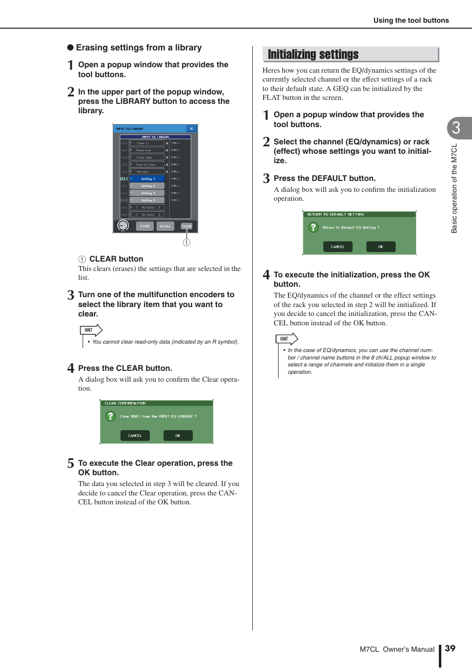 Initializing settings | Yamaha M7CL-32 User Manual | Page 39 / 312