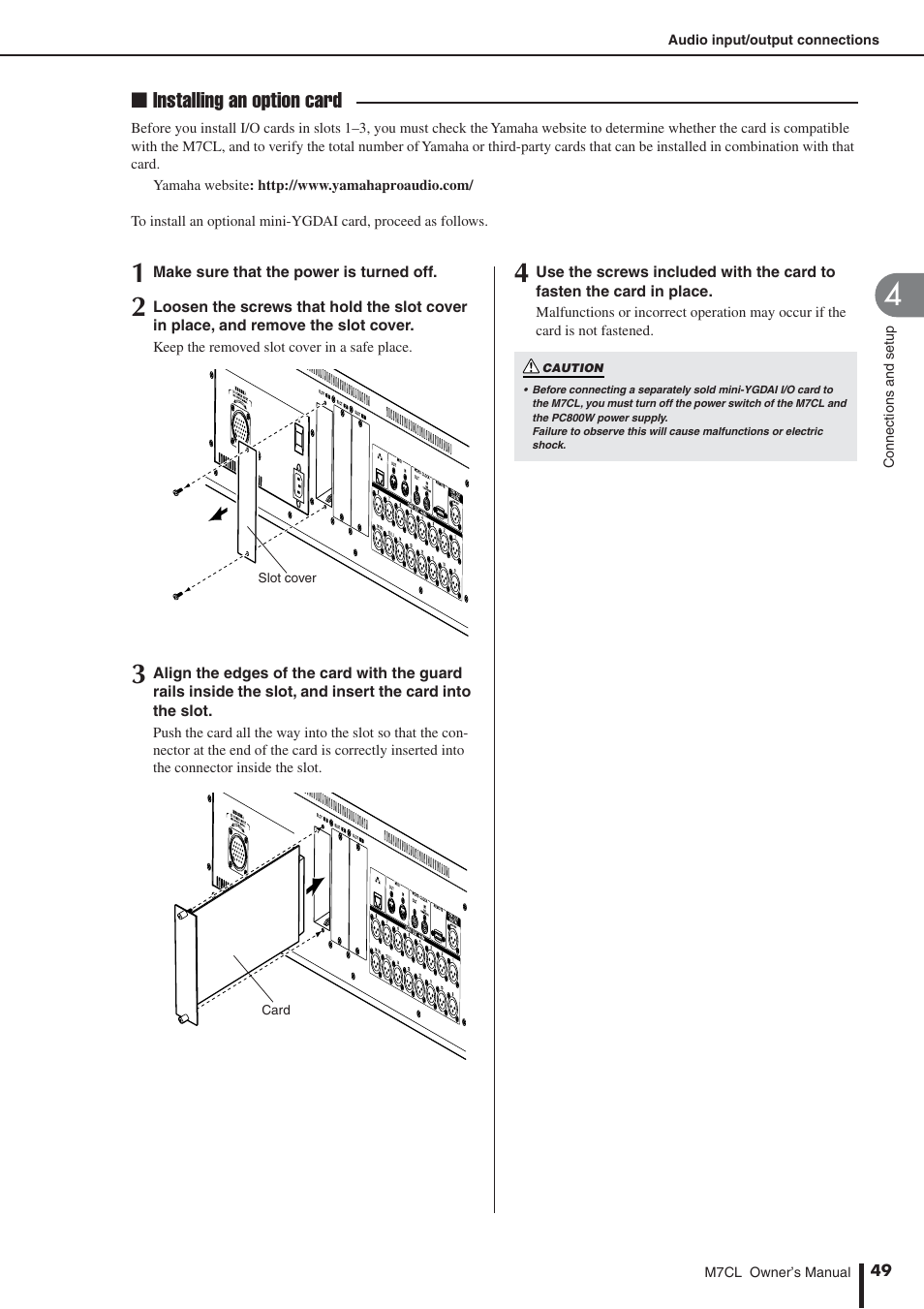 Installing an option card | Yamaha M7CL-32 User Manual | Page 49 / 312