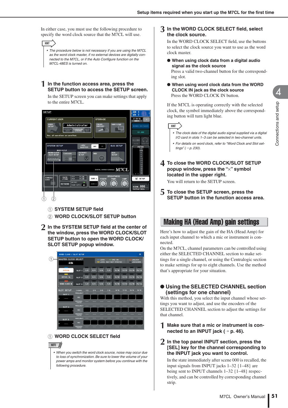 Making ha (head amp) gain settings | Yamaha M7CL-32 User Manual | Page 51 / 312