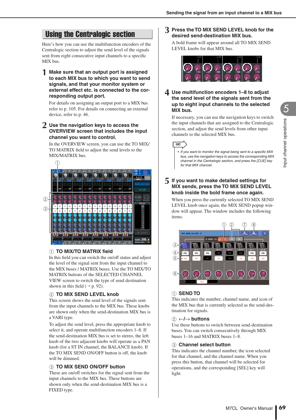 Using the centralogic section | Yamaha M7CL-32 User Manual | Page 69 / 312