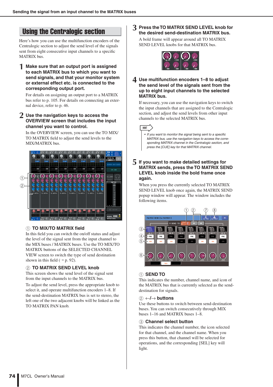 Using the centralogic section | Yamaha M7CL-32 User Manual | Page 74 / 312
