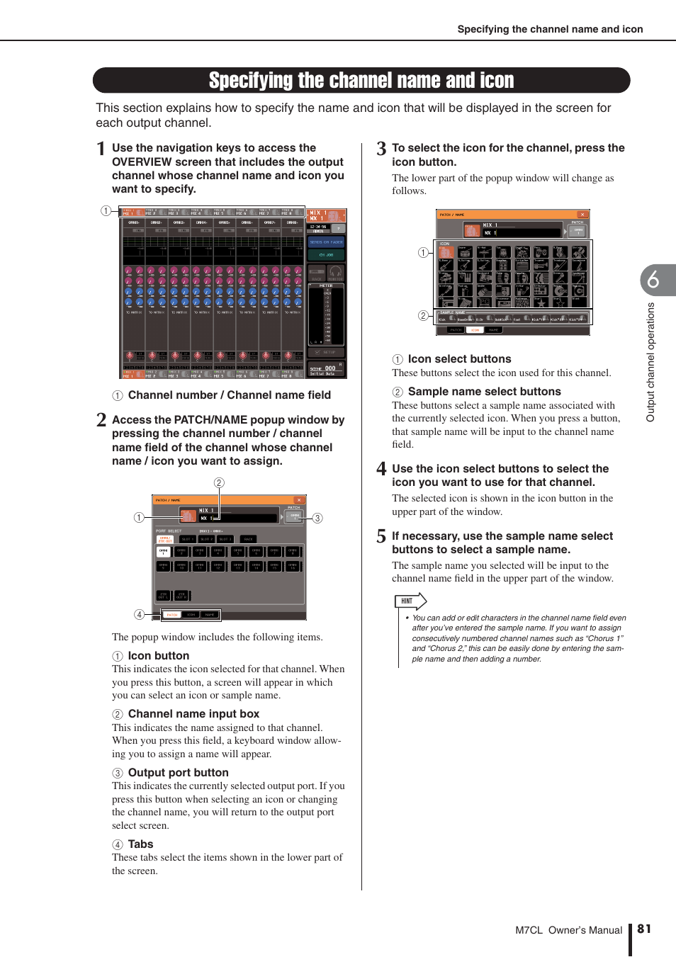 Specifying the channel name and icon | Yamaha M7CL-32 User Manual | Page 81 / 312