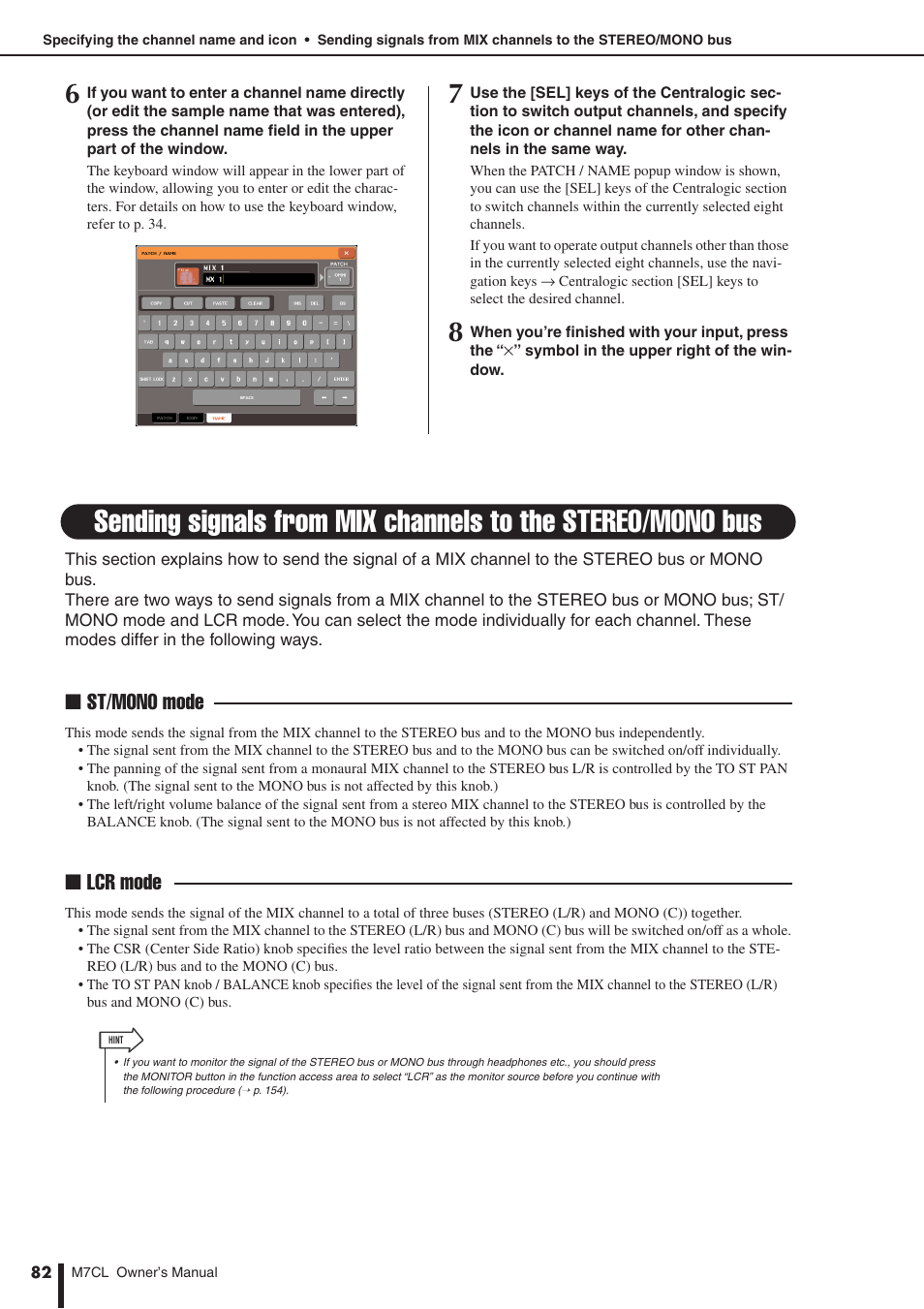 Sending signals from mix channels, To the stereo/mono bus, St/mono mode ■ lcr mode | Yamaha M7CL-32 User Manual | Page 82 / 312