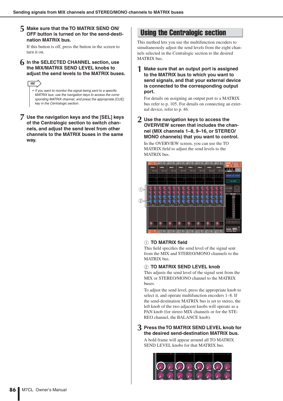 Using the centralogic section | Yamaha M7CL-32 User Manual | Page 86 / 312