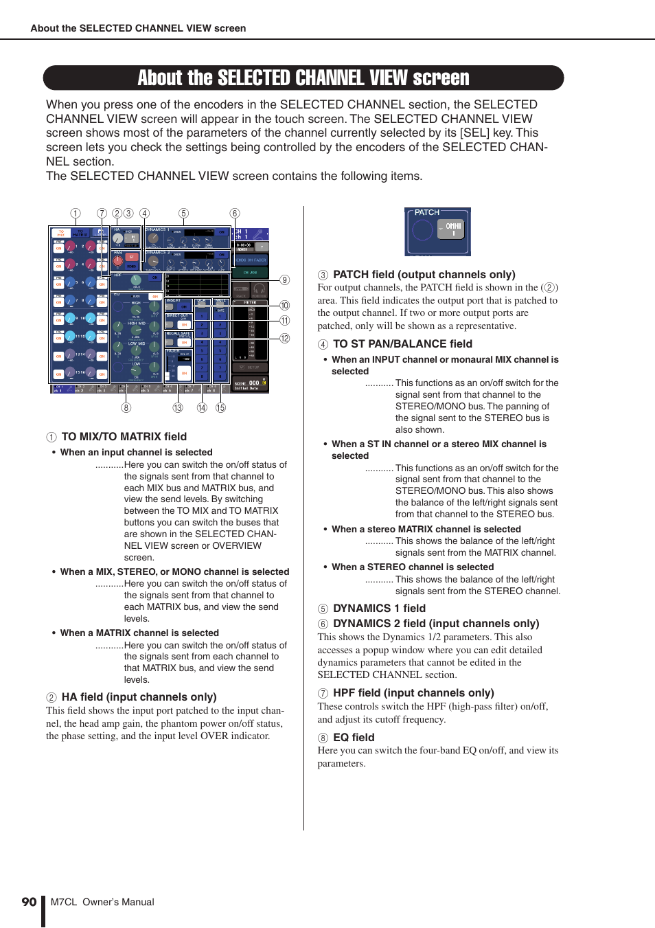 About the selected channel view screen | Yamaha M7CL-32 User Manual | Page 90 / 312