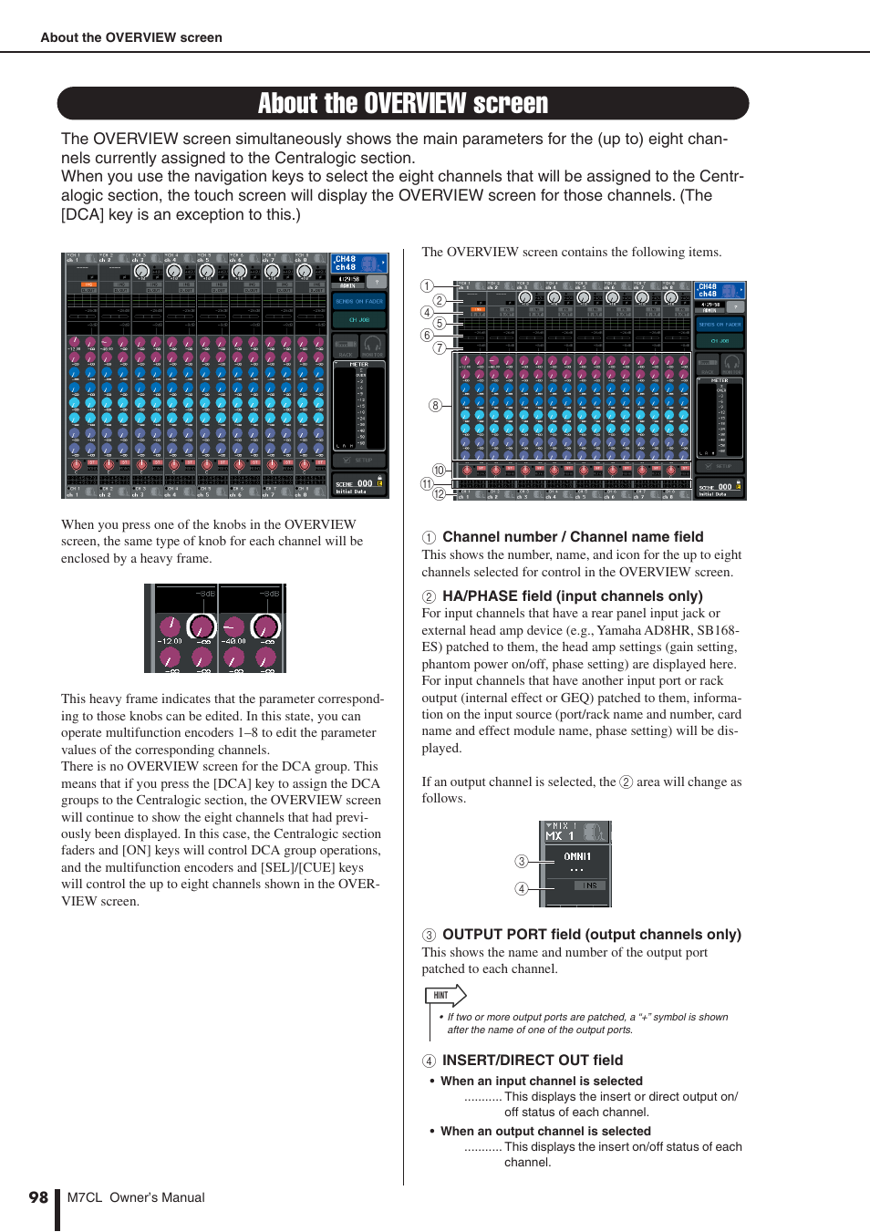 About the overview screen | Yamaha M7CL-32 User Manual | Page 98 / 312