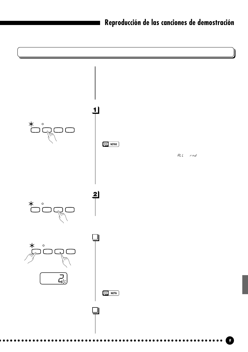 Reproducción de las canciones de demostración, Desactive la parte deseada, Inicio/parada de la reproducción | Inicio sincronizado, Inicio/parada con el pedal izquierdo | Yamaha CLP-411 User Manual | Page 12 / 56
