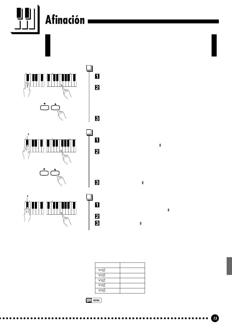 Afinación, Afinación descendente, Afinación ascendente | Para reponer el tono estándar | Yamaha CLP-411 User Manual | Page 18 / 56