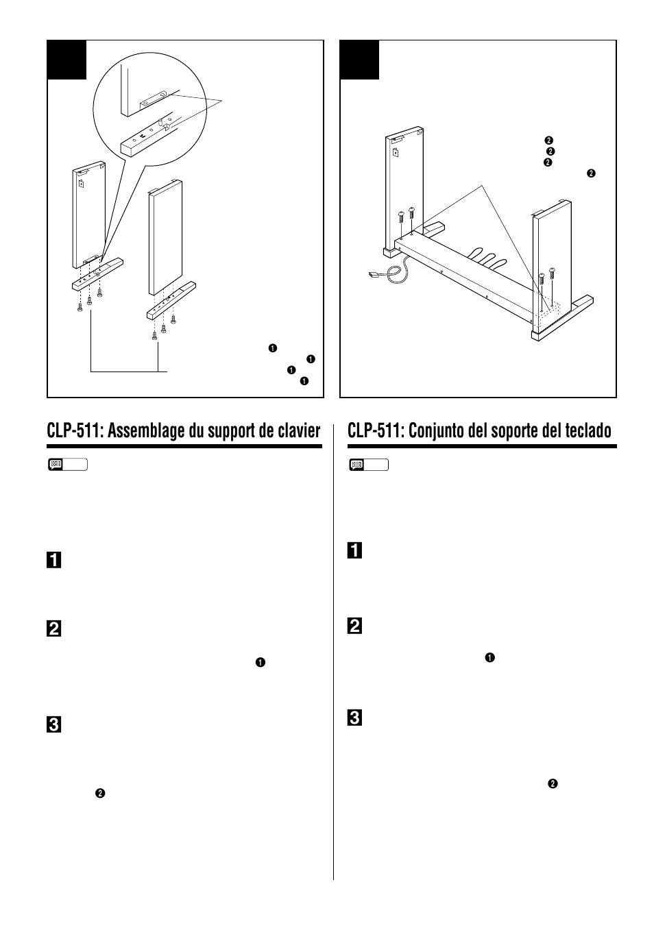 Clp-511: assemblage du support de clavier, Clp-511: conjunto del soporte del teclado | Yamaha CLP-411 User Manual | Page 42 / 56