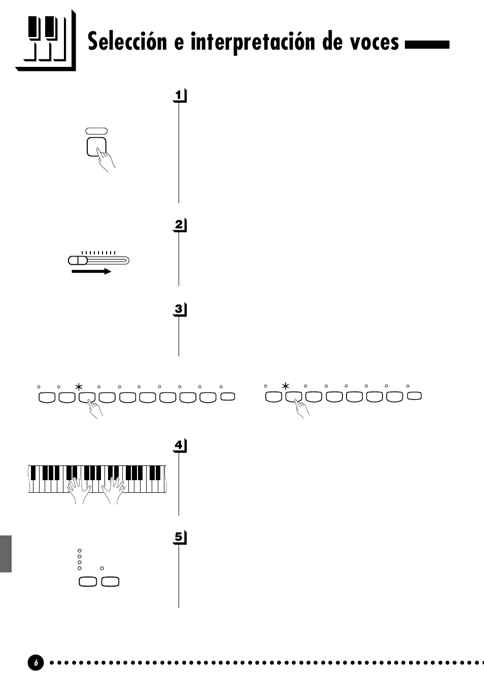 Selección e interpretación de voces, Conecte la alimentación, Seleccione una voz | Toque, Añada los efectos requeridos, Ajuste el volumen | Yamaha CLP-411 User Manual | Page 9 / 56