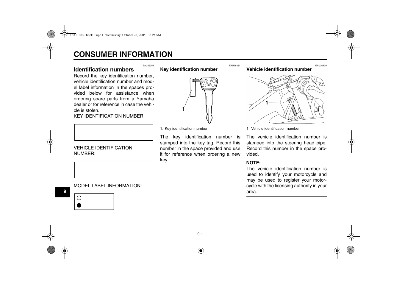 Consumer information, Identification numbers, Identification numbers -1 | Yamaha YZFR6V(C) User Manual | Page 104 / 116