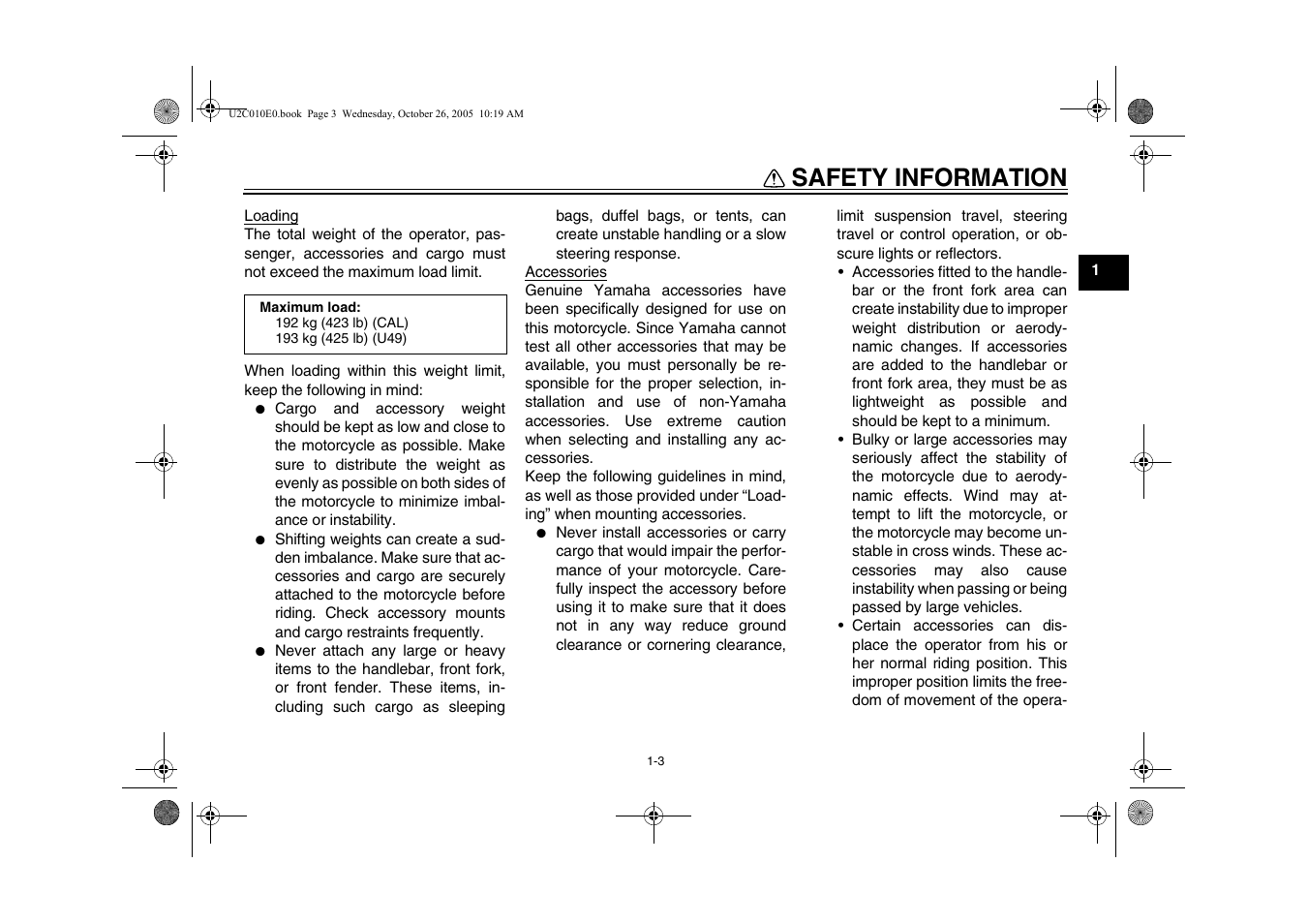 Safety information | Yamaha YZFR6V(C) User Manual | Page 11 / 116