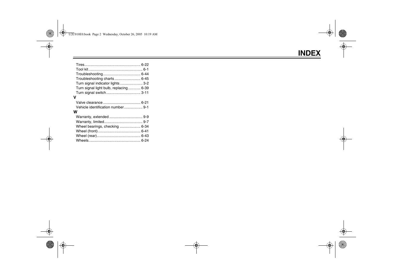 Index | Yamaha YZFR6V(C) User Manual | Page 115 / 116