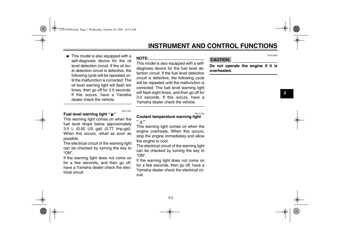 Instrument and control functions | Yamaha YZFR6V(C) User Manual | Page 21 / 116