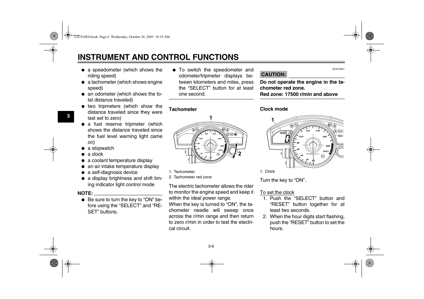 Instrument and control functions | Yamaha YZFR6V(C) User Manual | Page 24 / 116