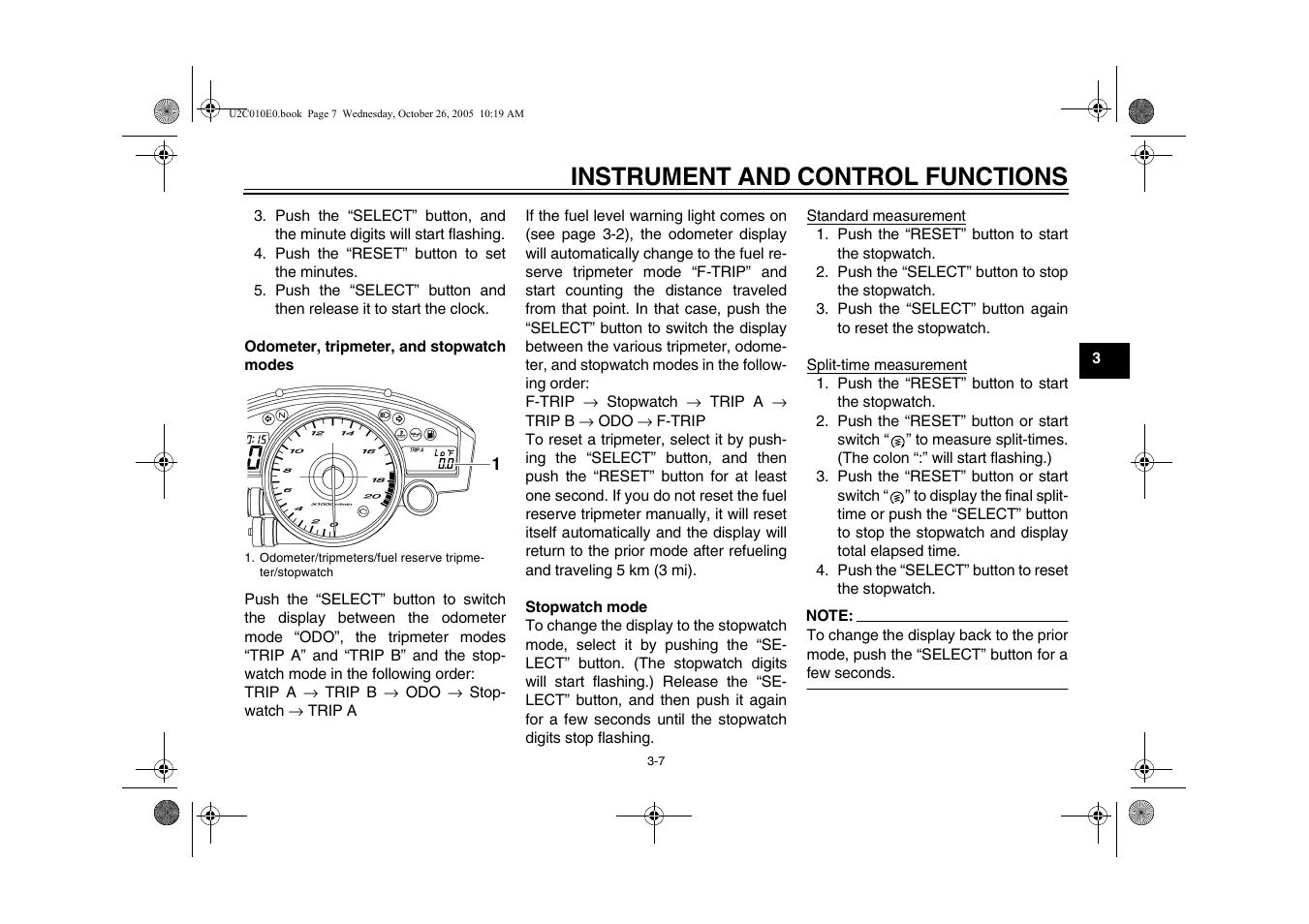 Instrument and control functions | Yamaha YZFR6V(C) User Manual | Page 25 / 116