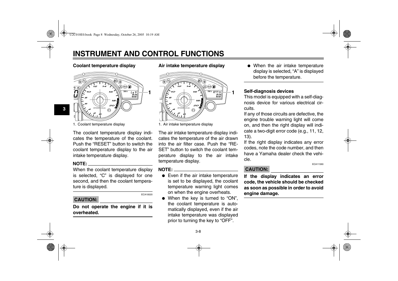 Instrument and control functions | Yamaha YZFR6V(C) User Manual | Page 26 / 116