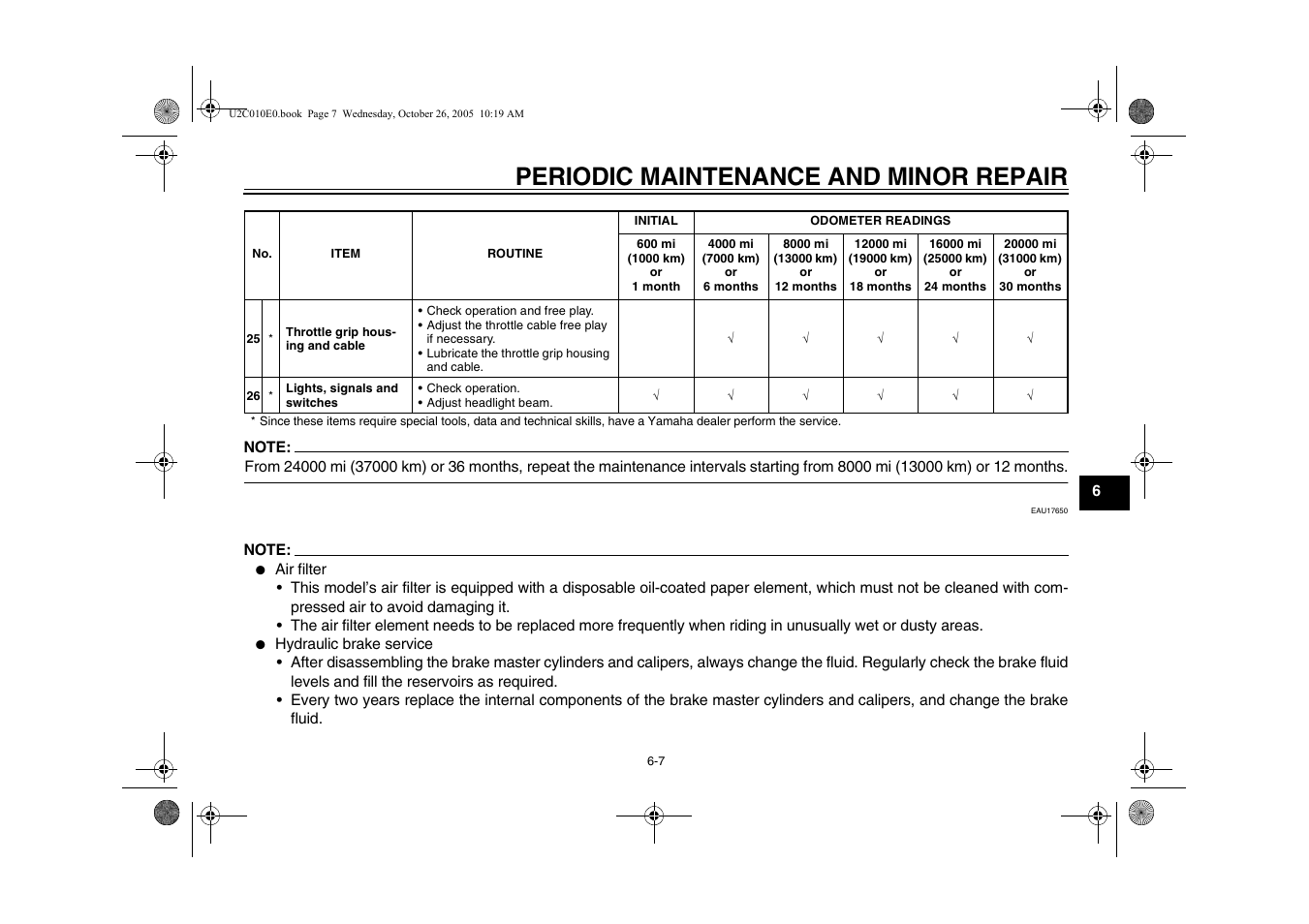 Periodic maintenance and minor repair | Yamaha YZFR6V(C) User Manual | Page 57 / 116