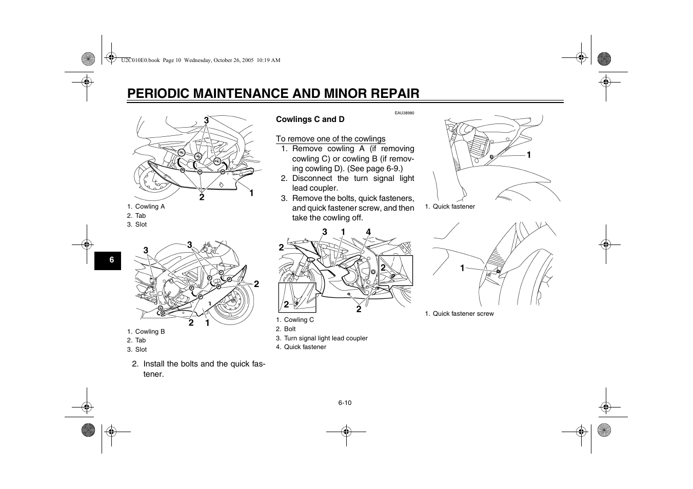 Periodic maintenance and minor repair | Yamaha YZFR6V(C) User Manual | Page 60 / 116