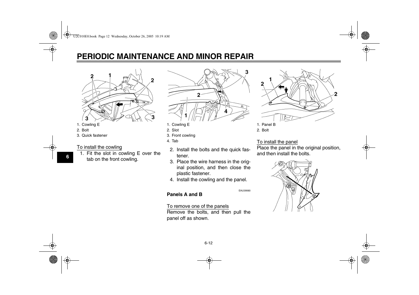 Periodic maintenance and minor repair | Yamaha YZFR6V(C) User Manual | Page 62 / 116