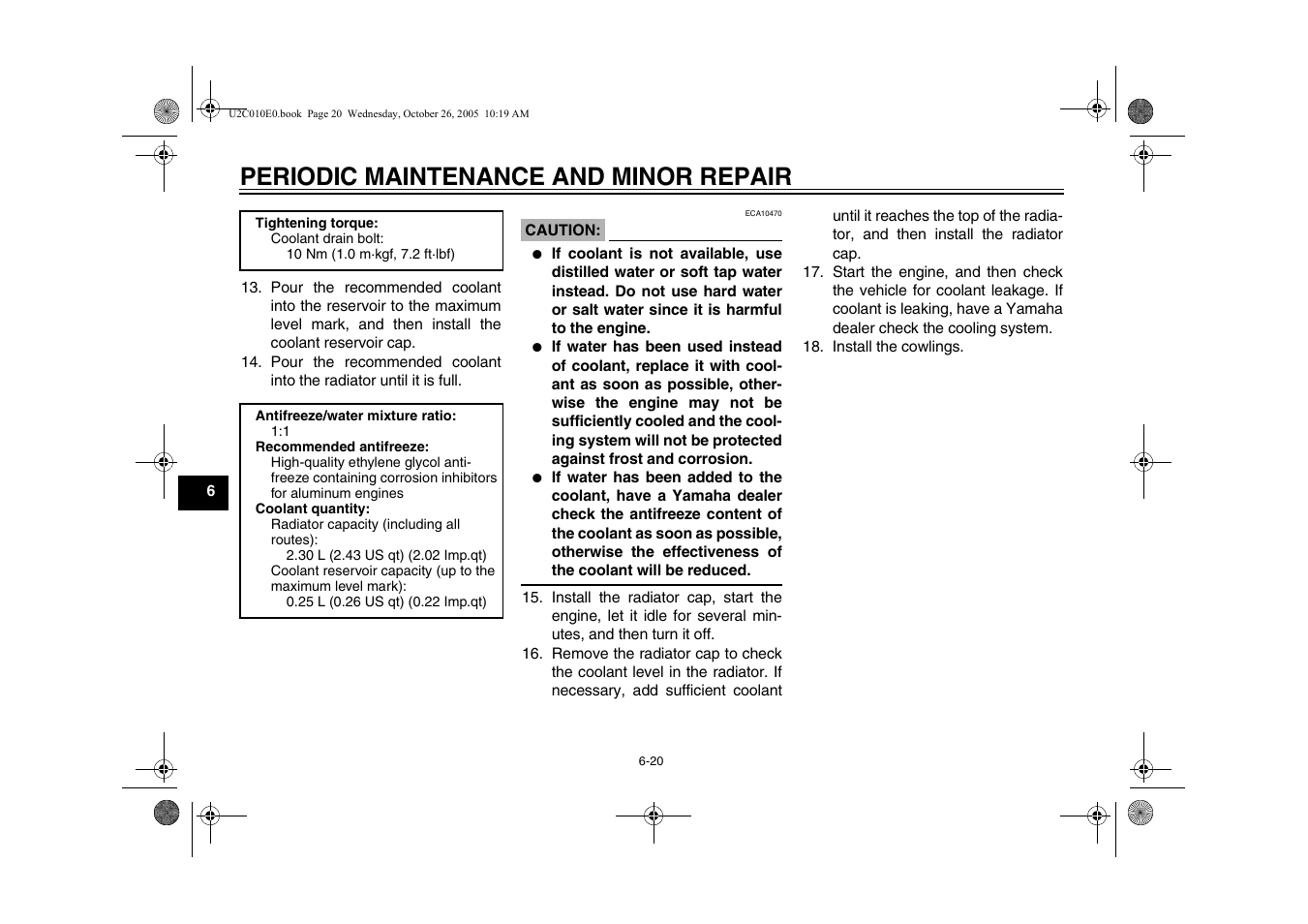 Periodic maintenance and minor repair | Yamaha YZFR6V(C) User Manual | Page 70 / 116