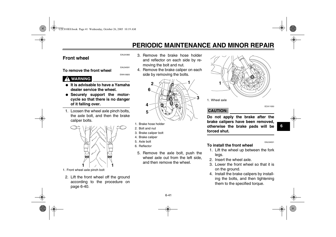 Front wheel, Front wheel -41, Periodic maintenance and minor repair | Yamaha YZFR6V(C) User Manual | Page 91 / 116