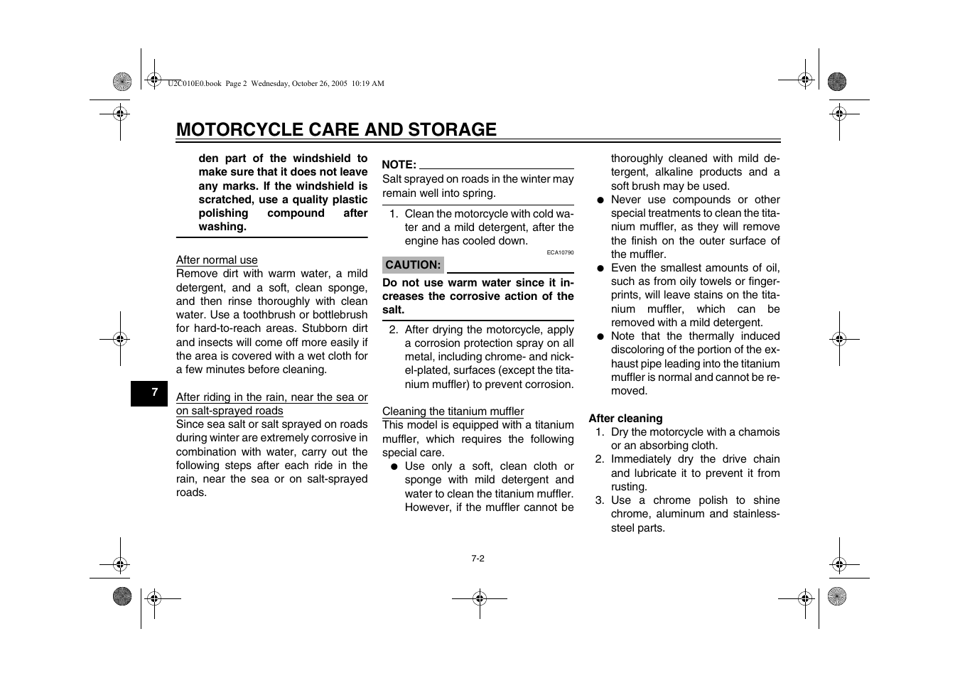 Motorcycle care and storage | Yamaha YZFR6V(C) User Manual | Page 98 / 116