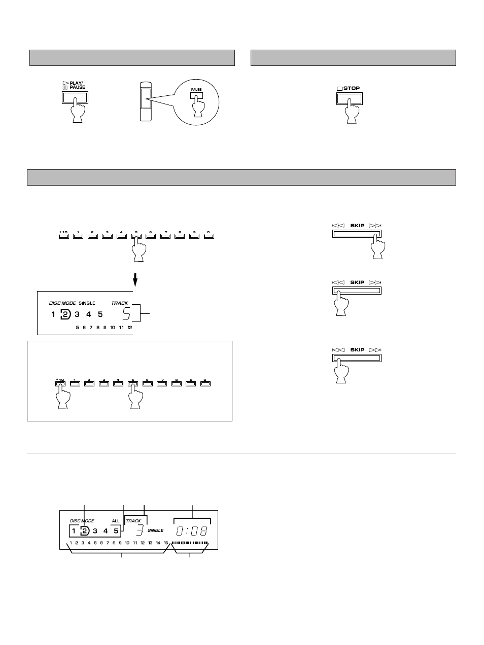 Direct play, Skip play, Display information at disc play | Twice) | Yamaha CDC-845 User Manual | Page 8 / 24