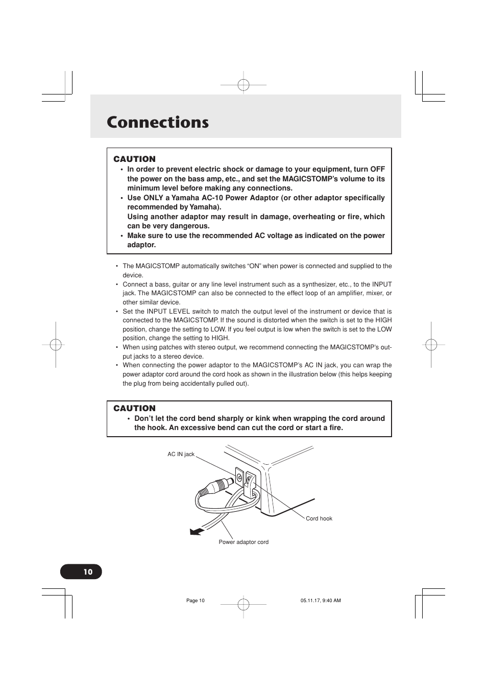 Connections | Yamaha Magicstomp BASS EFFECTS PROCESSOR User Manual | Page 10 / 35