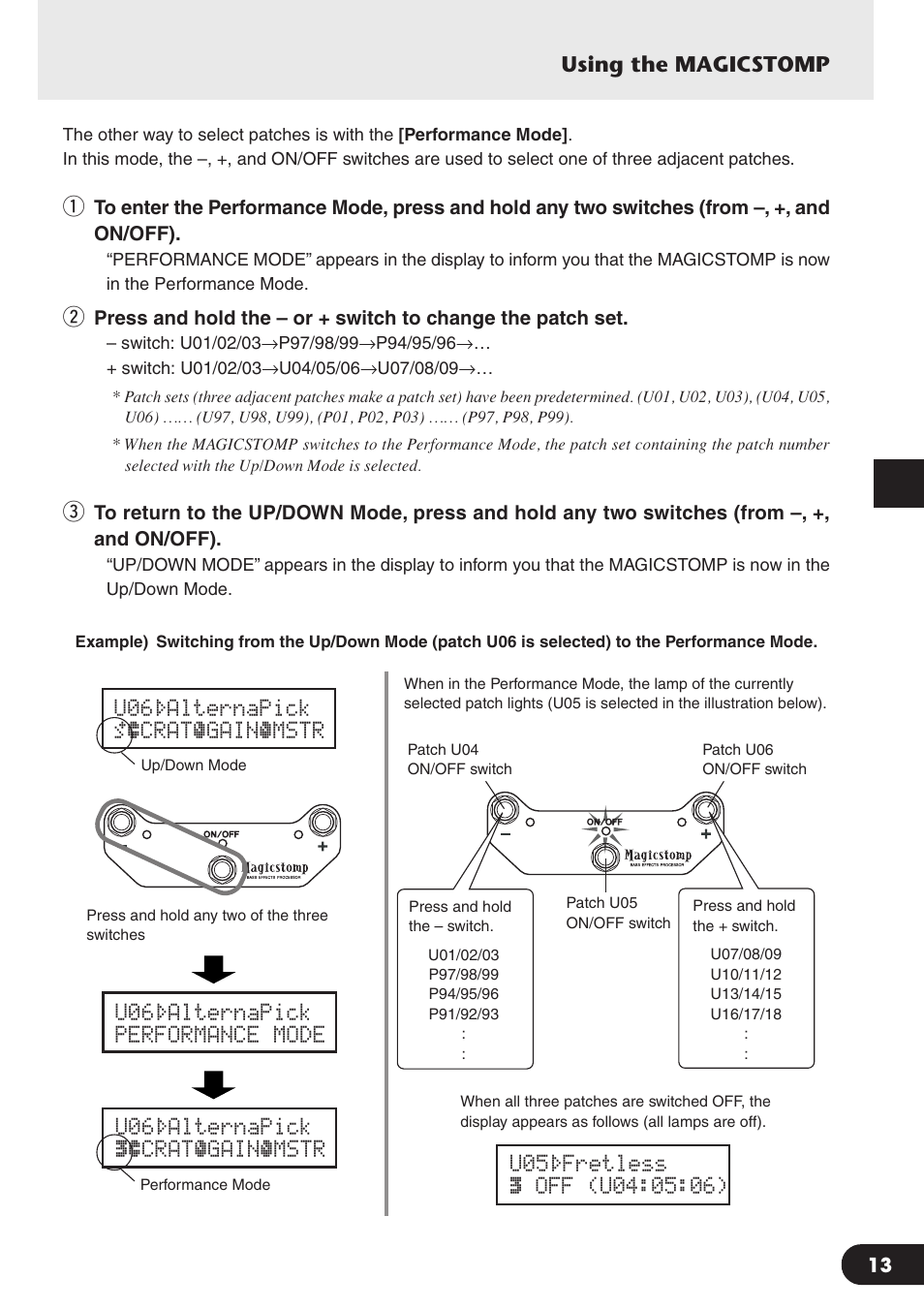 U06¤alternapick performance 0 mode | Yamaha Magicstomp BASS EFFECTS PROCESSOR User Manual | Page 13 / 35