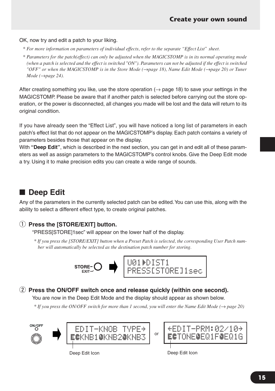 Deep edit | Yamaha Magicstomp BASS EFFECTS PROCESSOR User Manual | Page 15 / 35
