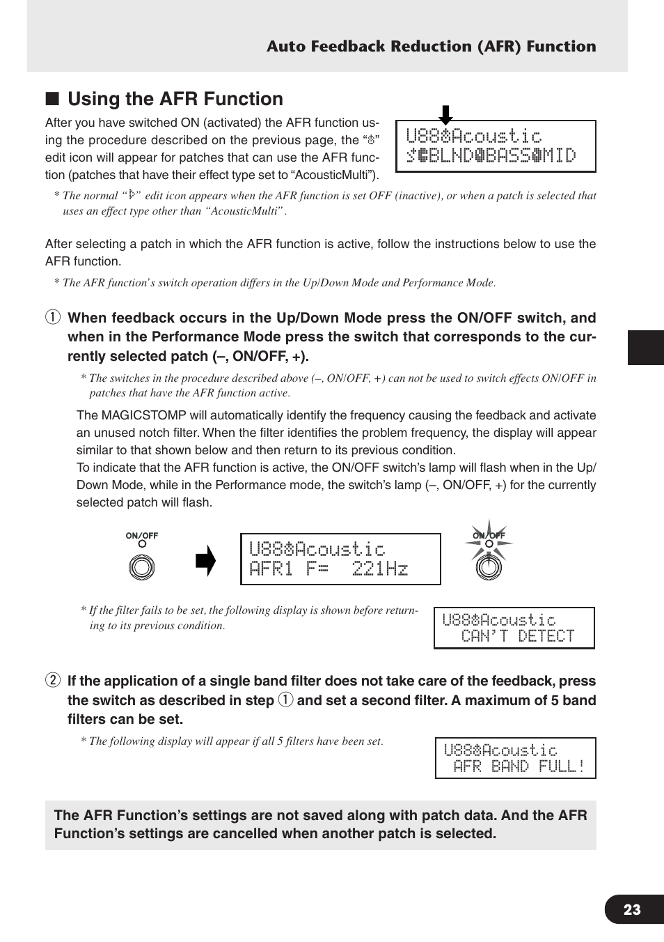 Using the afr function | Yamaha Magicstomp BASS EFFECTS PROCESSOR User Manual | Page 23 / 35
