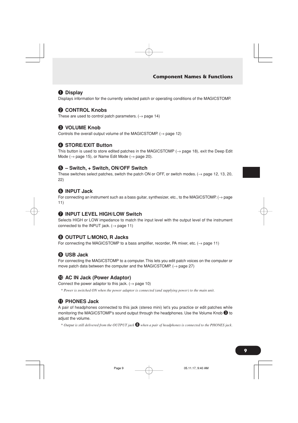 Yamaha Magicstomp BASS EFFECTS PROCESSOR User Manual | Page 9 / 35