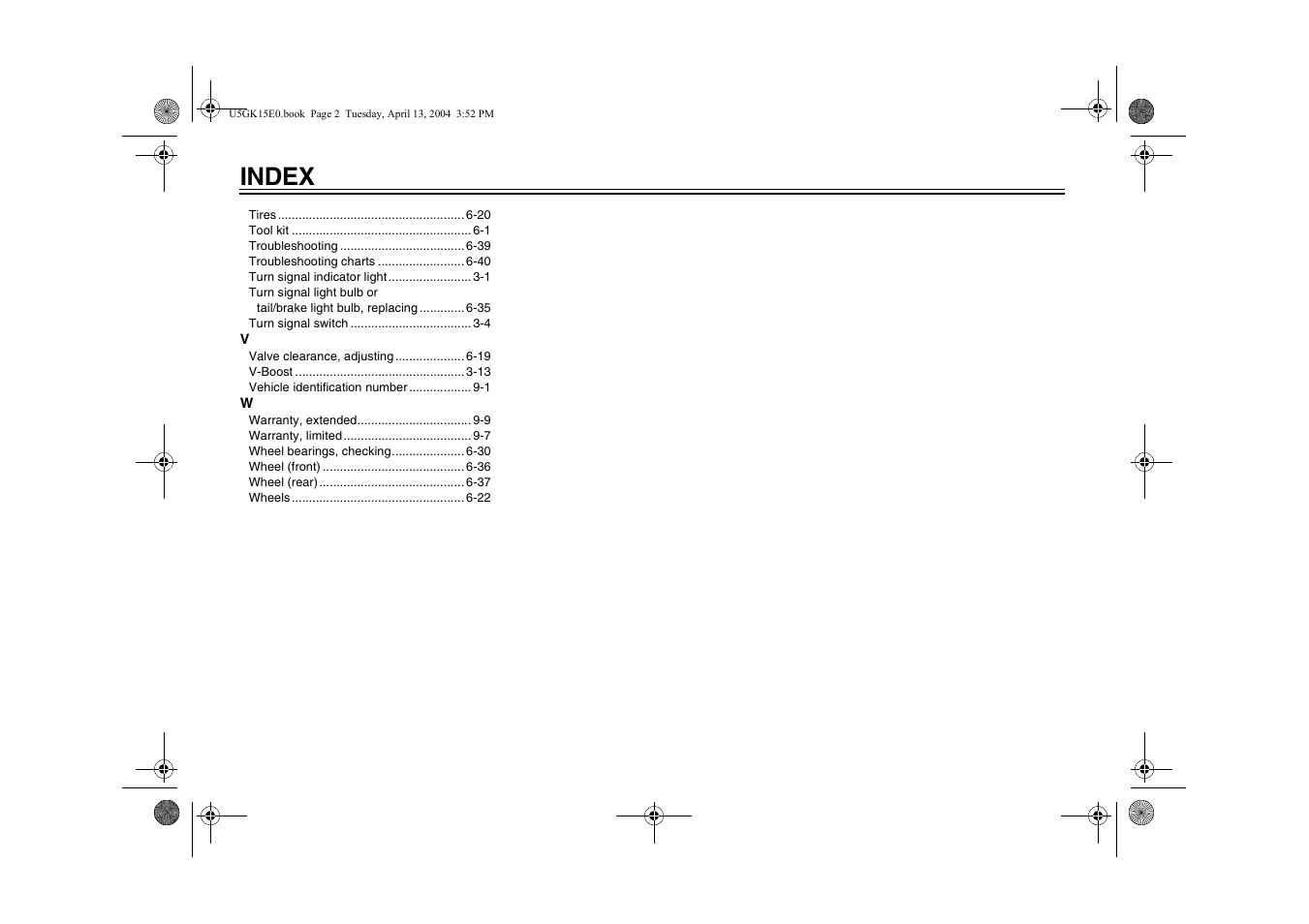 Index | Yamaha VMX EAU10041 User Manual | Page 100 / 101