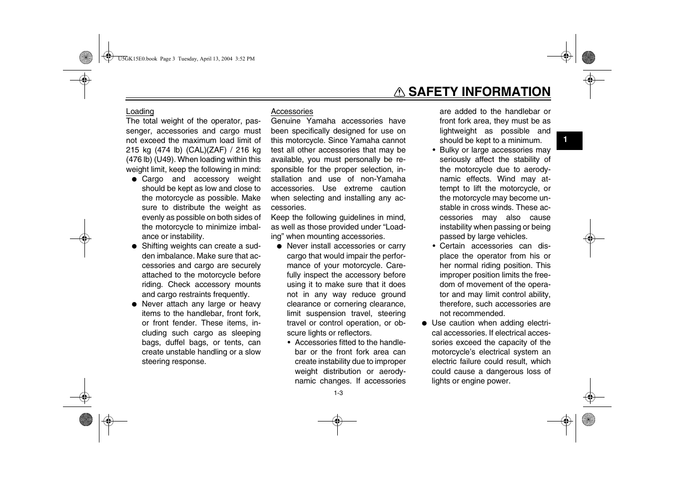 Safety information | Yamaha VMX EAU10041 User Manual | Page 11 / 101