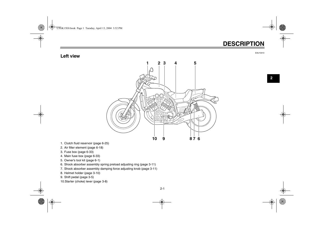 Description, Left view -1, Left view | Yamaha VMX EAU10041 User Manual | Page 15 / 101