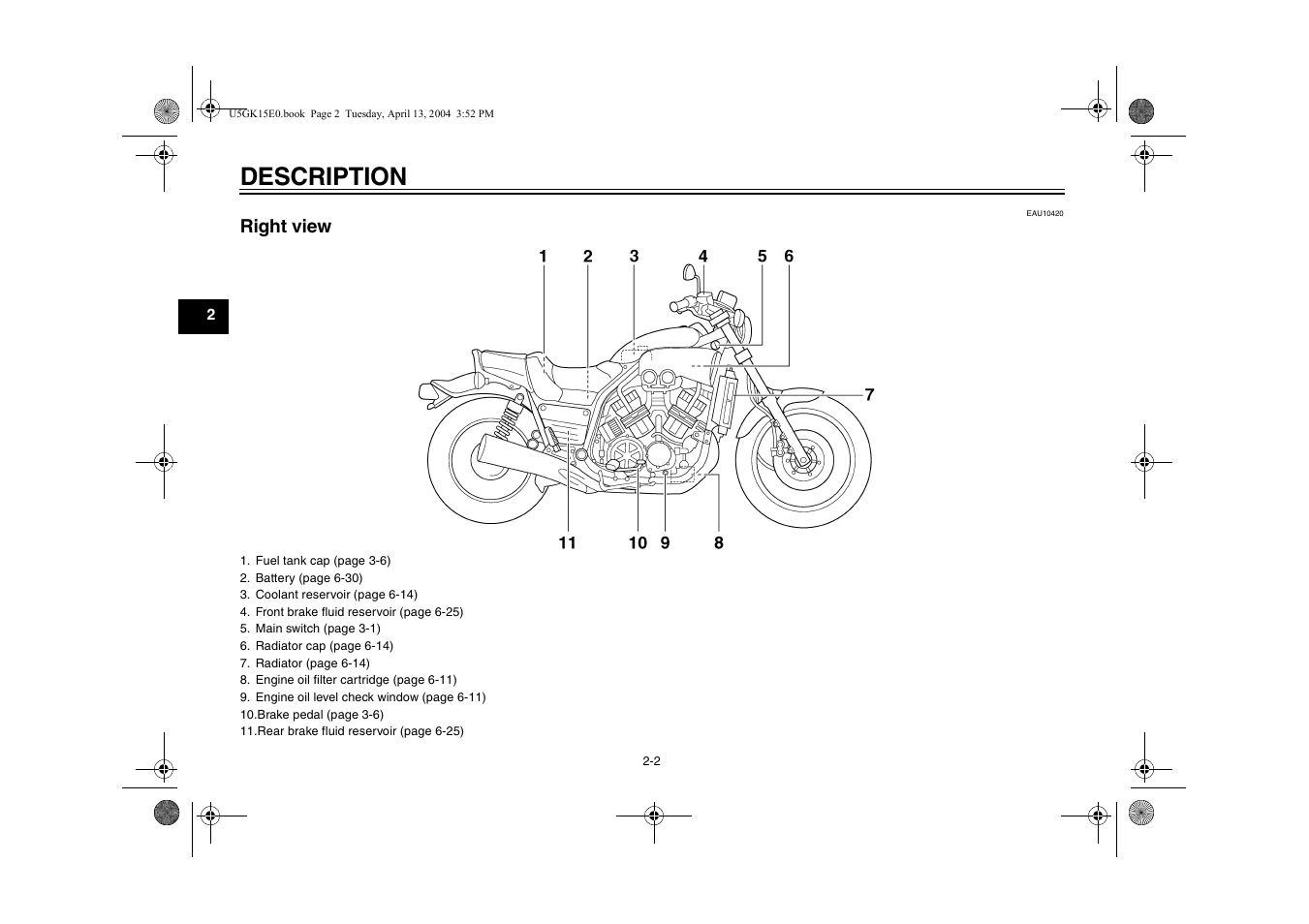 Right view -2, Description, Right view | Yamaha VMX EAU10041 User Manual | Page 16 / 101