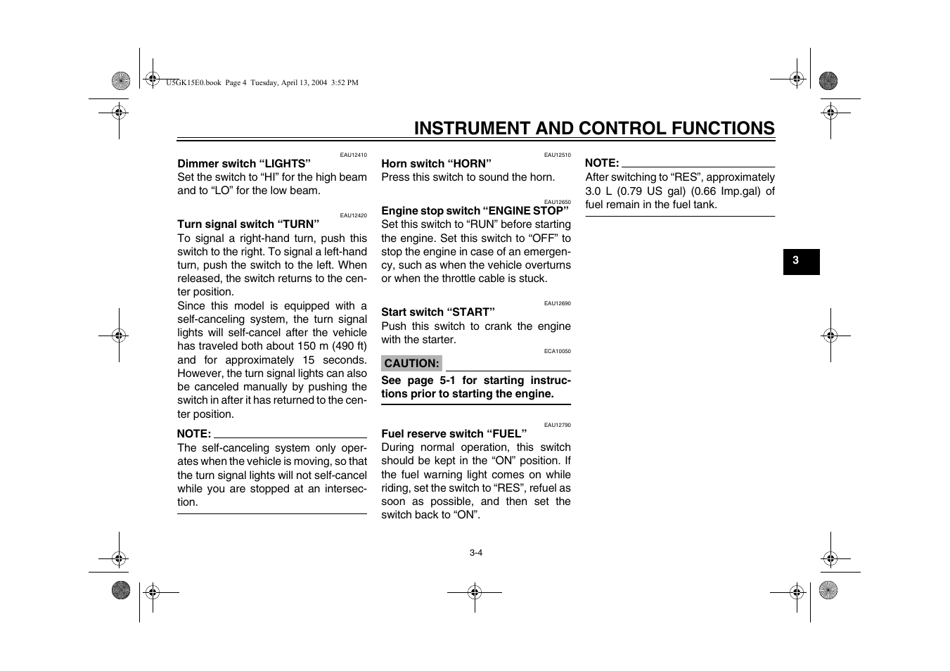 Instrument and control functions | Yamaha VMX EAU10041 User Manual | Page 21 / 101