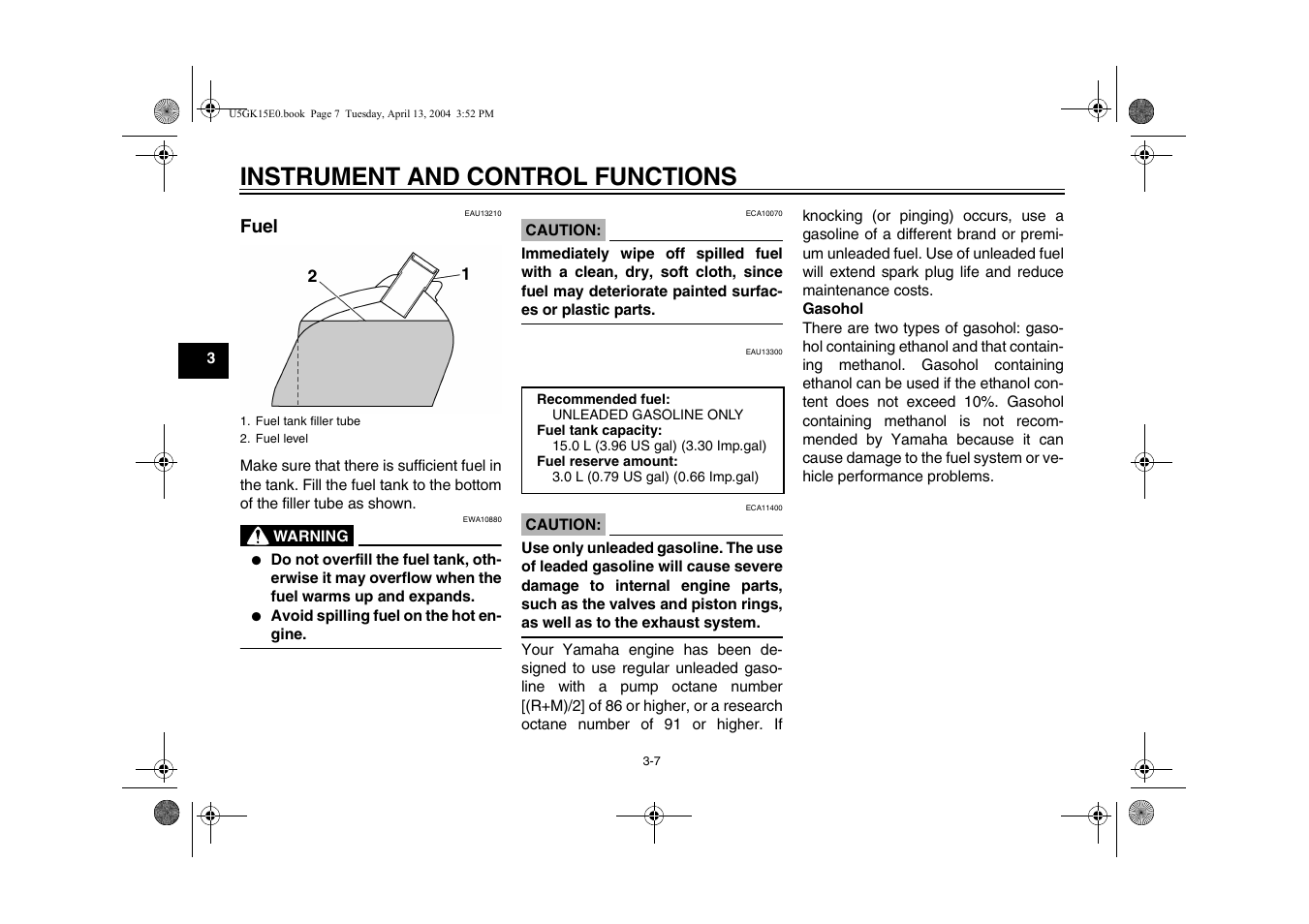 Fuel, Fuel -7, Instrument and control functions | Yamaha VMX EAU10041 User Manual | Page 24 / 101