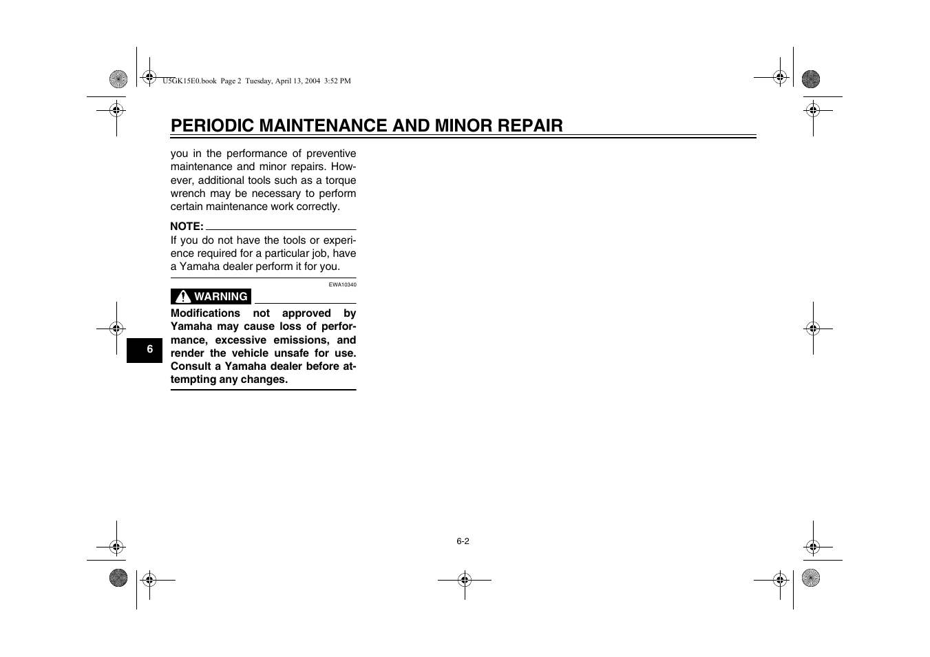 Periodic maintenance and minor repair | Yamaha VMX EAU10041 User Manual | Page 42 / 101