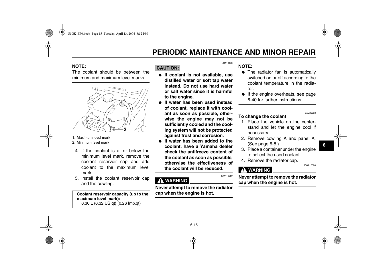 Periodic maintenance and minor repair | Yamaha VMX EAU10041 User Manual | Page 55 / 101