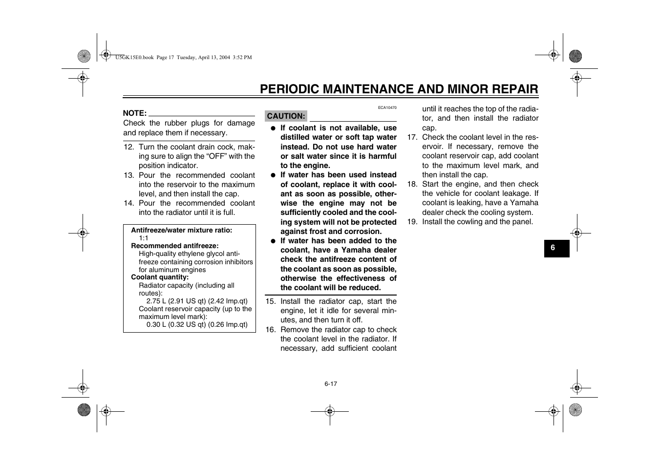 Periodic maintenance and minor repair | Yamaha VMX EAU10041 User Manual | Page 57 / 101