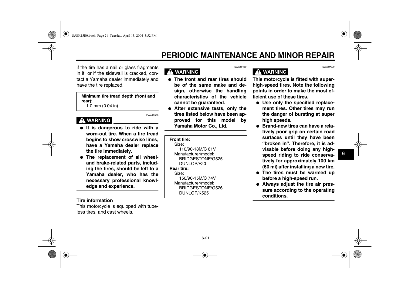 Periodic maintenance and minor repair | Yamaha VMX EAU10041 User Manual | Page 61 / 101