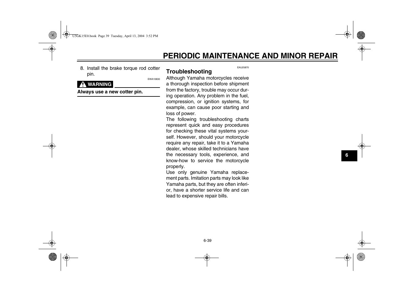 Troubleshooting, Troubleshooting -39, Periodic maintenance and minor repair | Yamaha VMX EAU10041 User Manual | Page 79 / 101