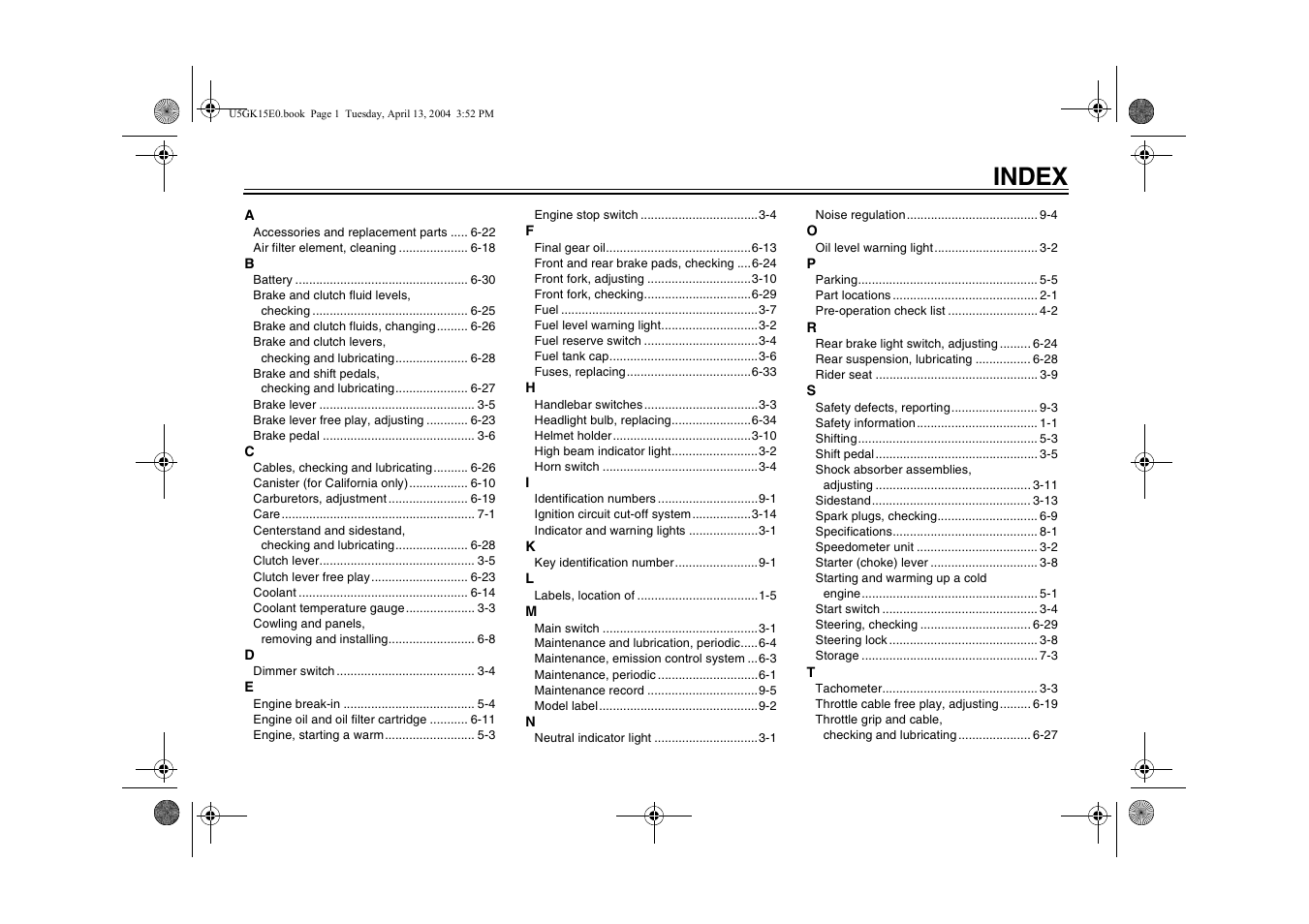 Index | Yamaha VMX EAU10041 User Manual | Page 99 / 101