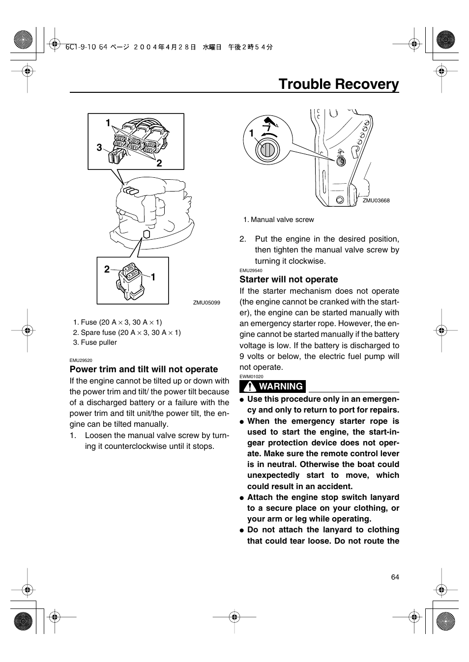 Trouble recovery | Yamaha T50D User Manual | Page 69 / 79