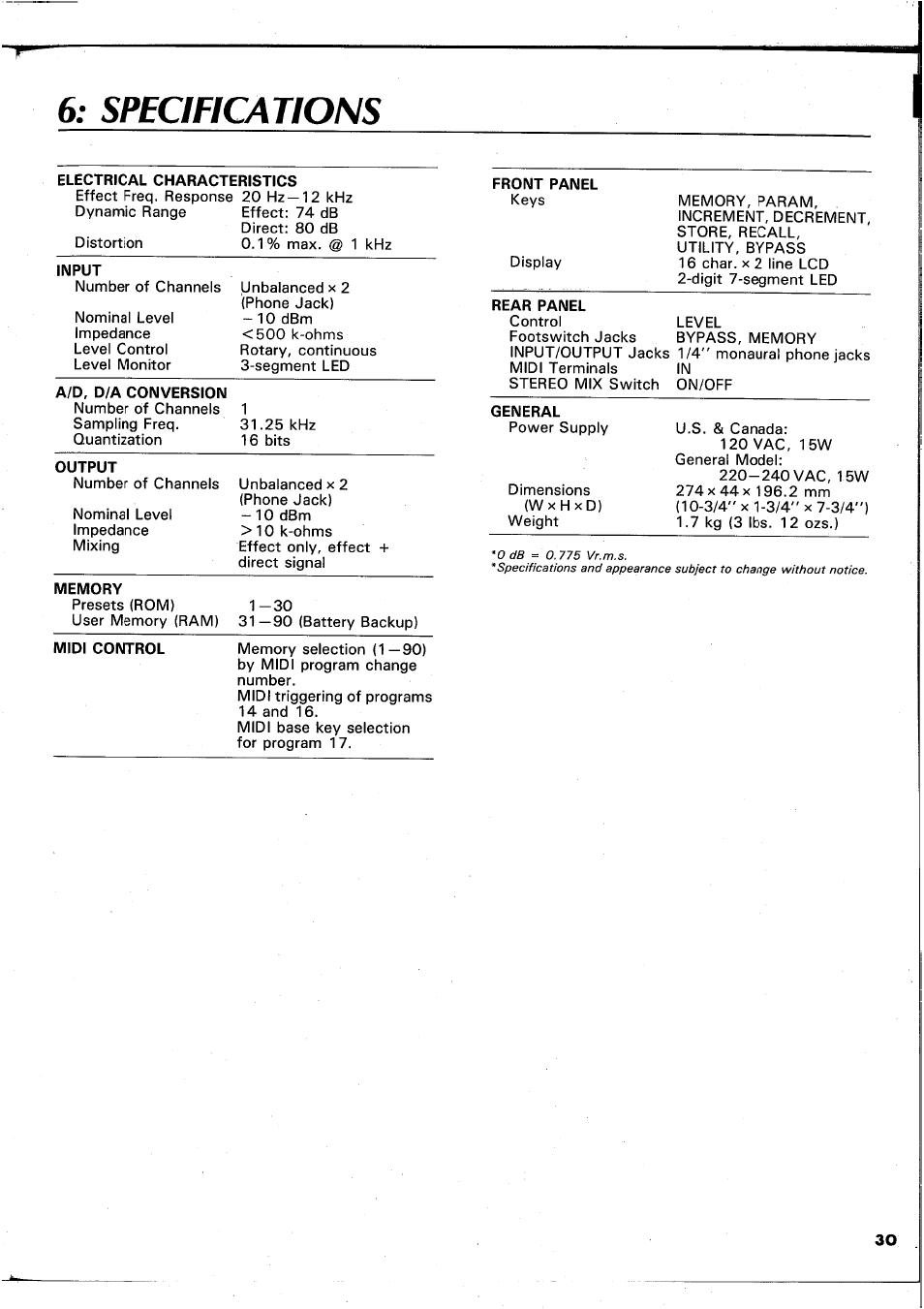 Specifications, 6; specifications | Yamaha REX50 User Manual | Page 31 / 115