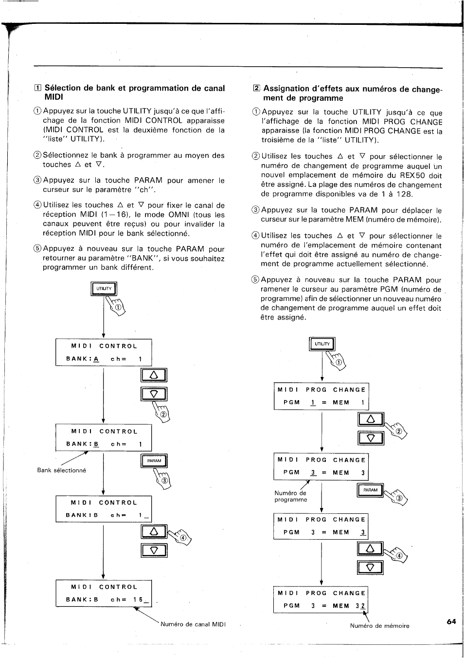 M sélection de bank et programmation de canal midi, A i v i | Yamaha REX50 User Manual | Page 65 / 115