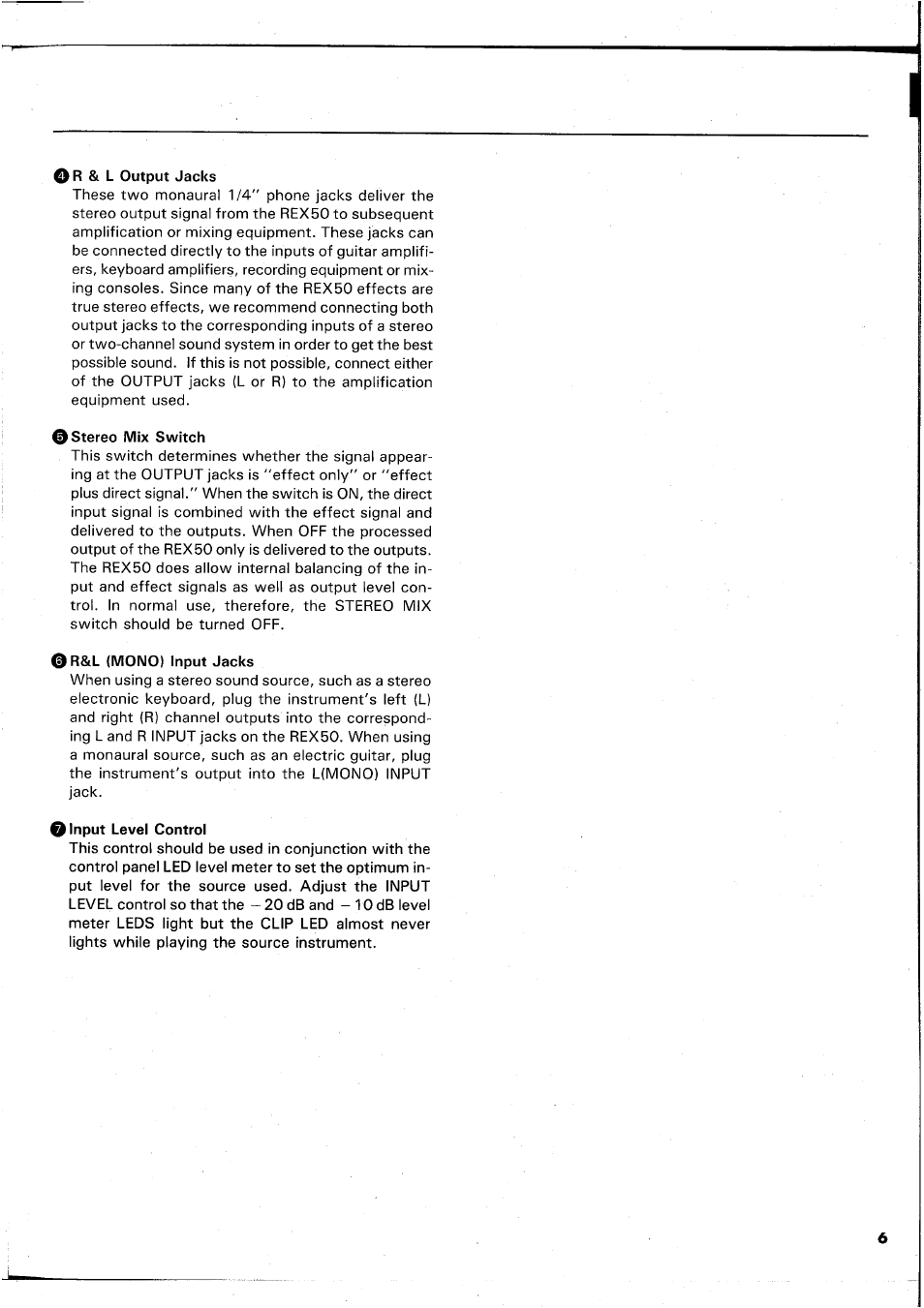 L output jacks, Stereo mix switch, O r&l (mono) input jacks | O input level control | Yamaha REX50 User Manual | Page 7 / 115