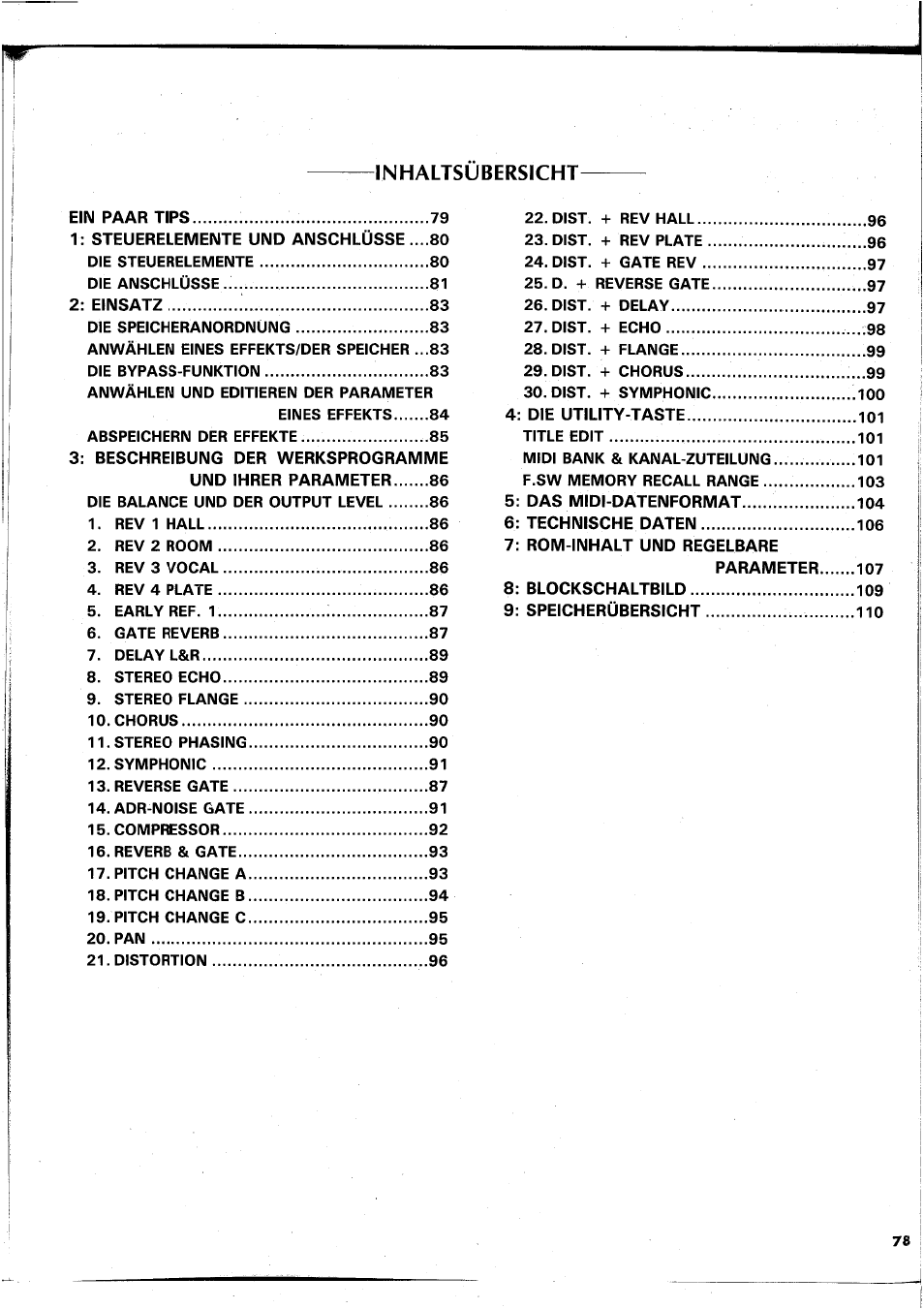 Inhaltsübersicht | Yamaha REX50 User Manual | Page 79 / 115